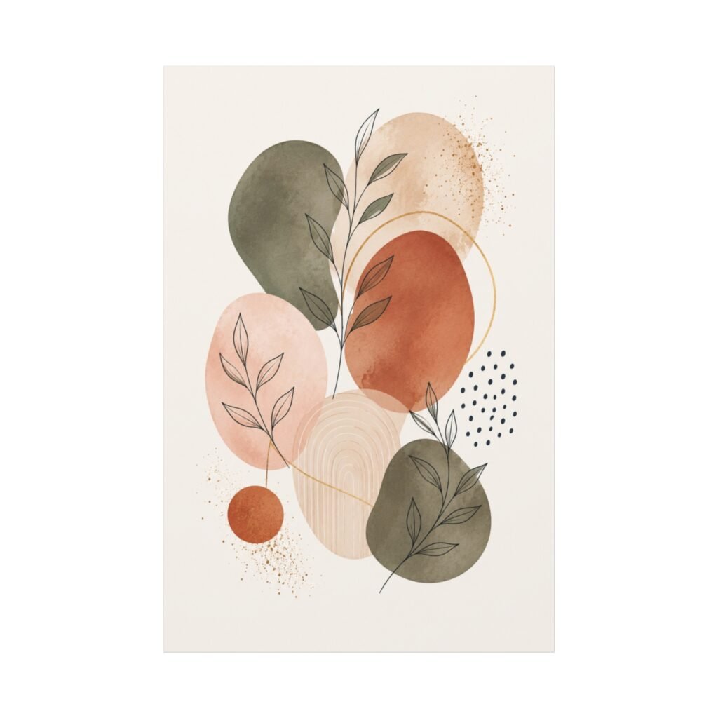 Abstract Botanical Canvas Wall Art – Earth Tone Minimalist Stretched Canvas