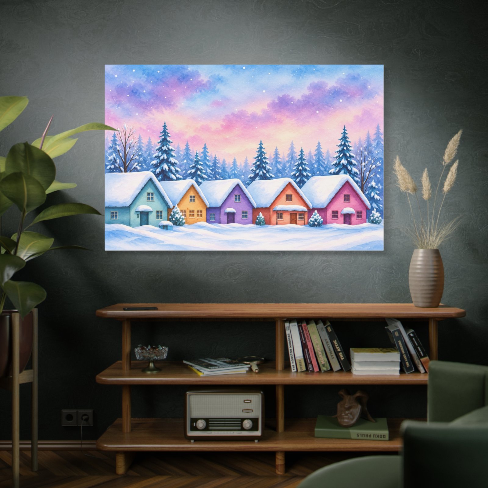 Winter Village Canvas Wall Art — Colorful Snowy Houses Matte Stretched Print - Image 5