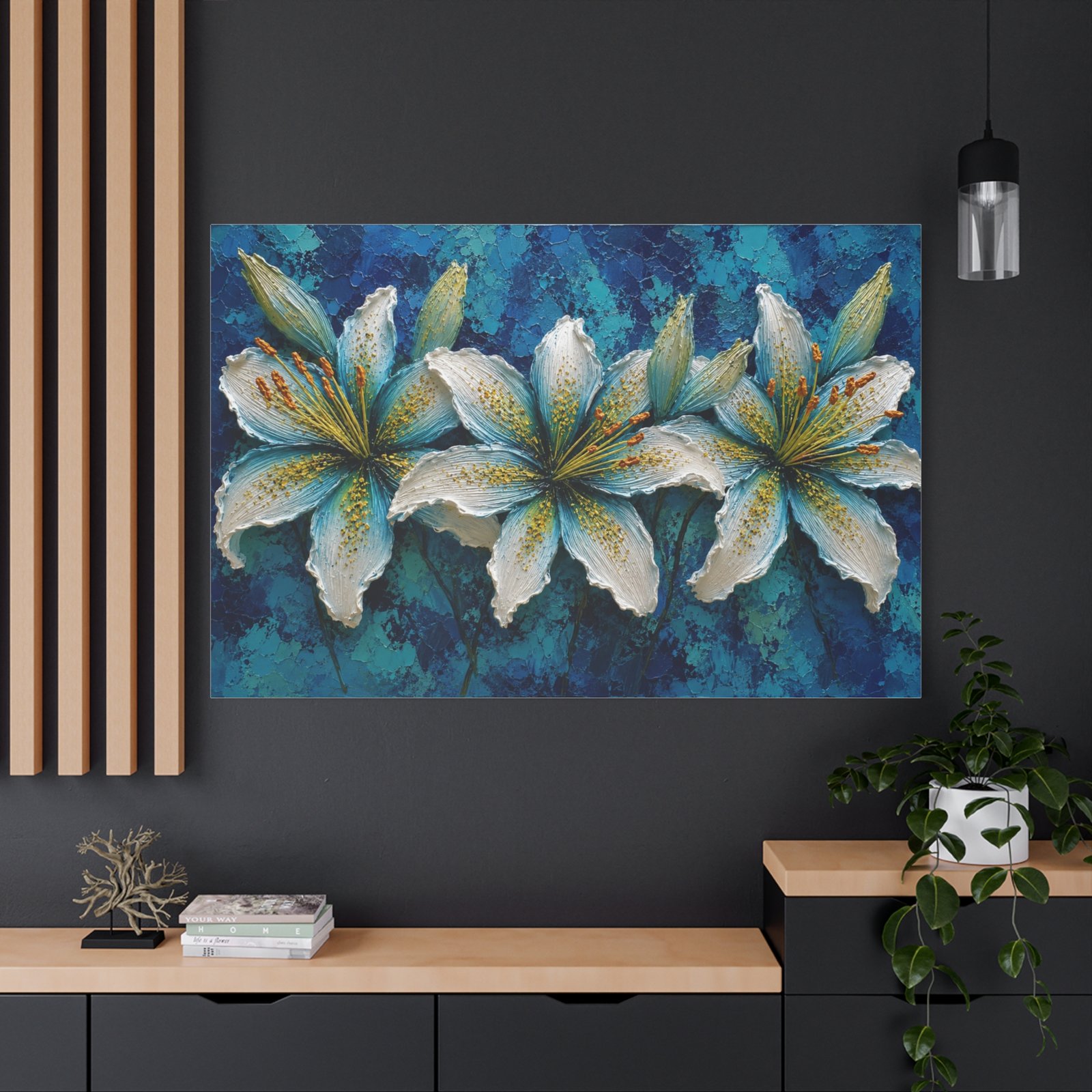 Blue Lily Floral Matte Canvas Wall Art - Stretched 1.25" - Image 4