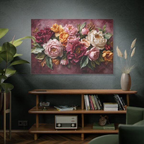 Floral Oil-Paint Peony Canvas Print — Stretched Matte Wall Art - Image 5