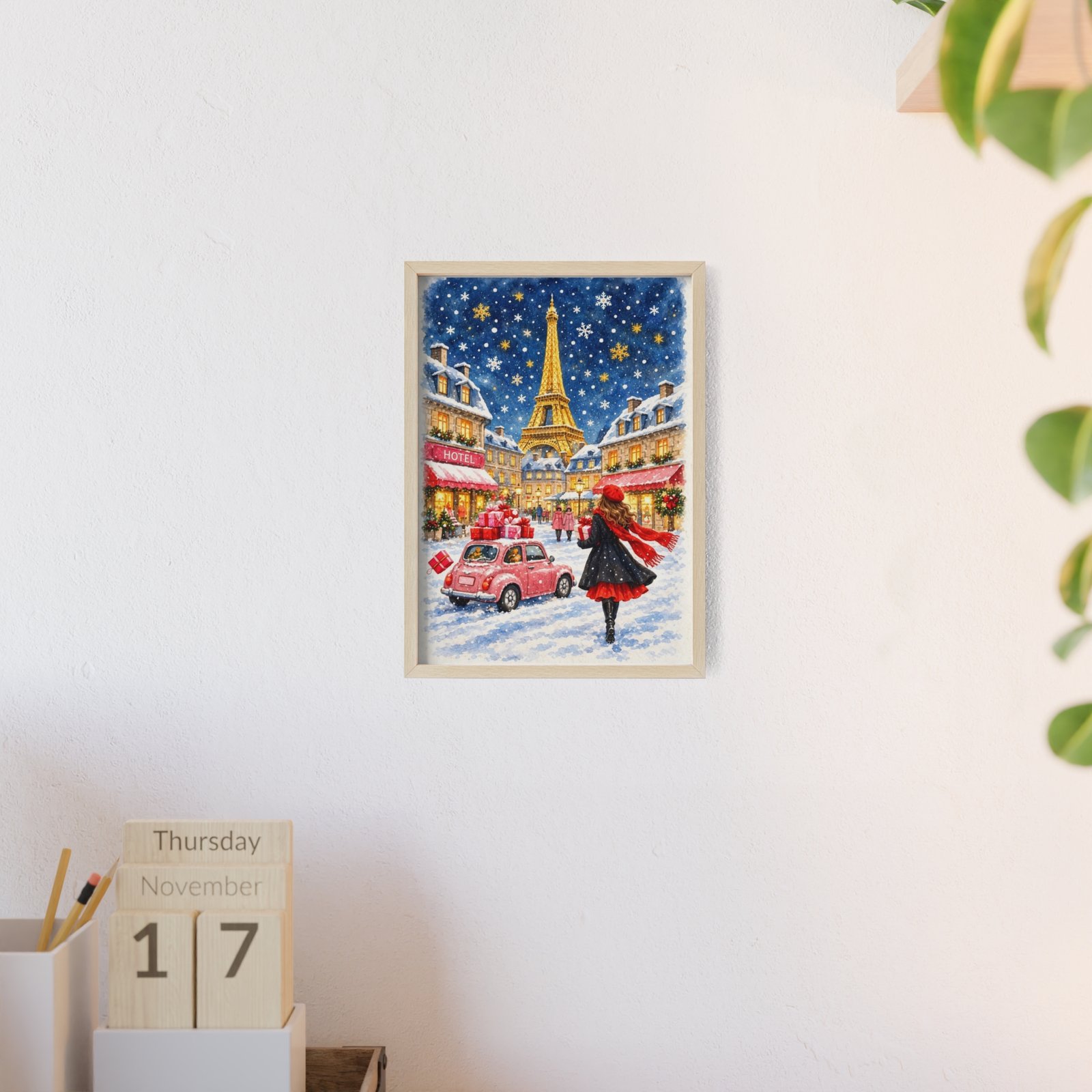 Paris Winter Holiday Poster with Wooden Frame — Eiffel Tower Christmas Street Scene - Image 112