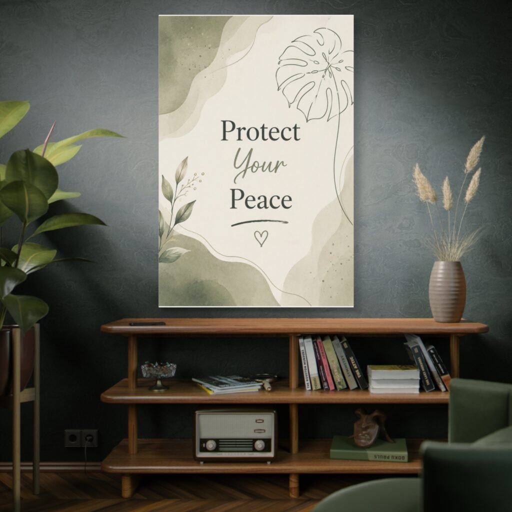 Protect Your Peace Matte Canvas Wall Art — Botanical Self-Care Quote