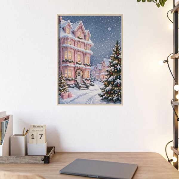 Christmas Snowy Victorian Street Poster with Wooden Frame - Image 2