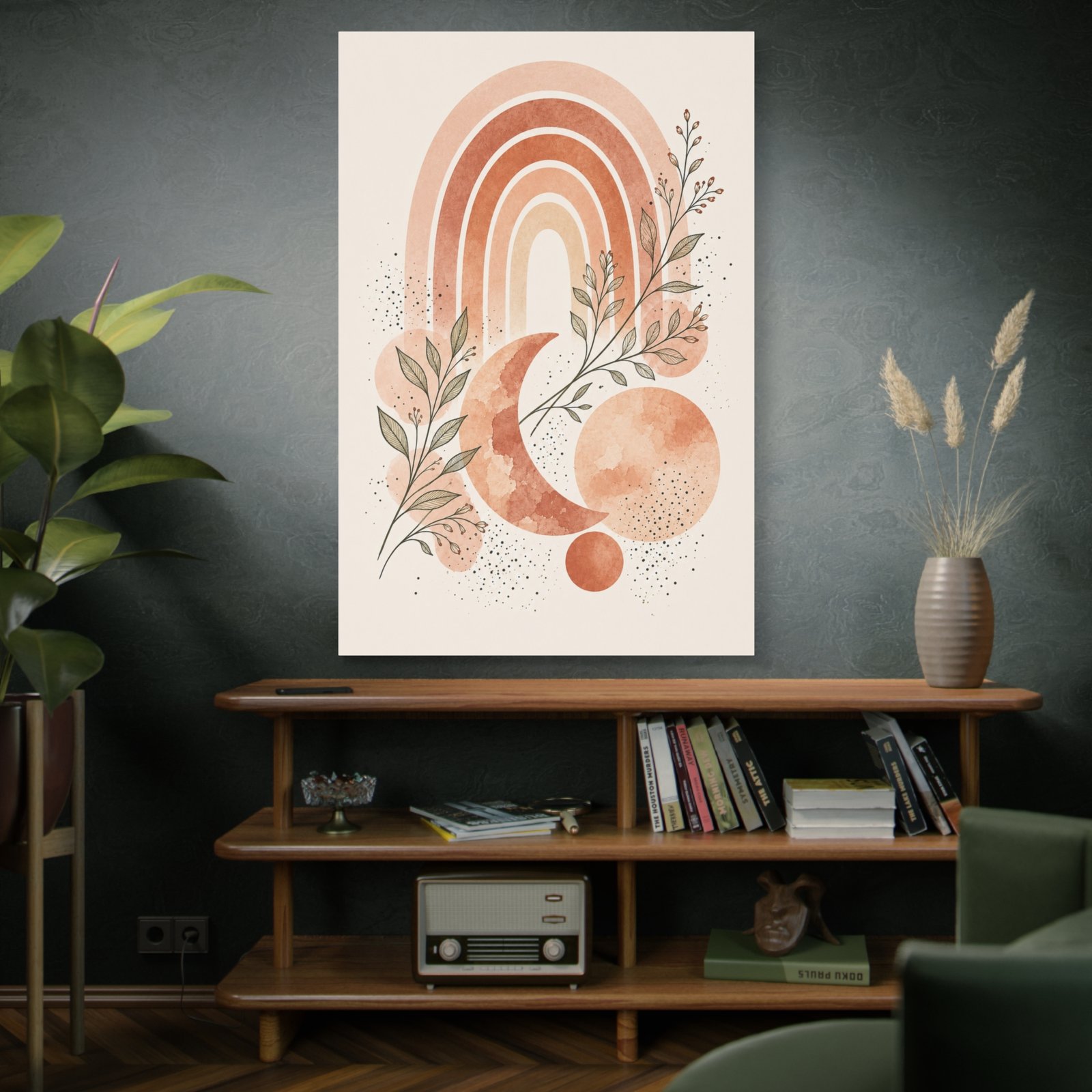 Boho Moon & Rainbow Canvas Wall Art — Earthy Botanical Nursery Decor - Image 5