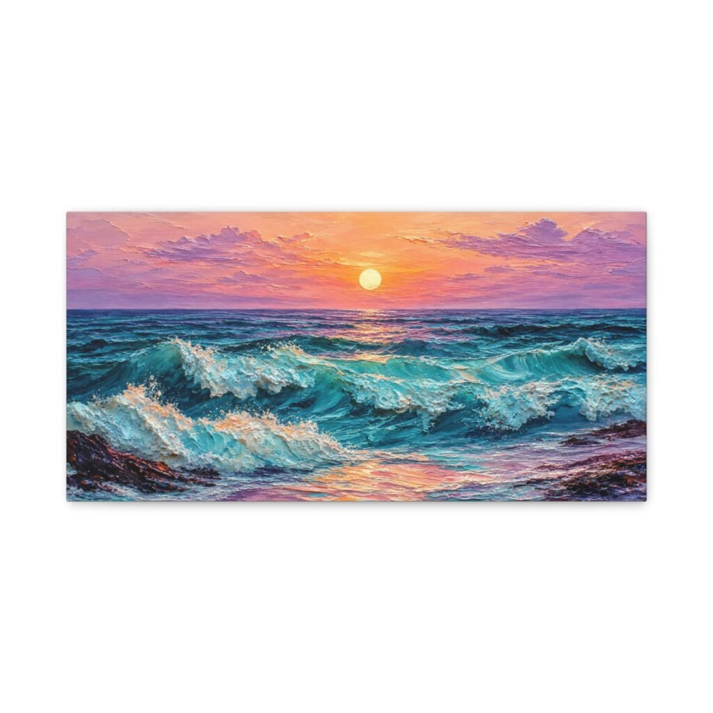 Sunset Ocean Waves Matte Canvas Print — Seaside Beach Wall Art