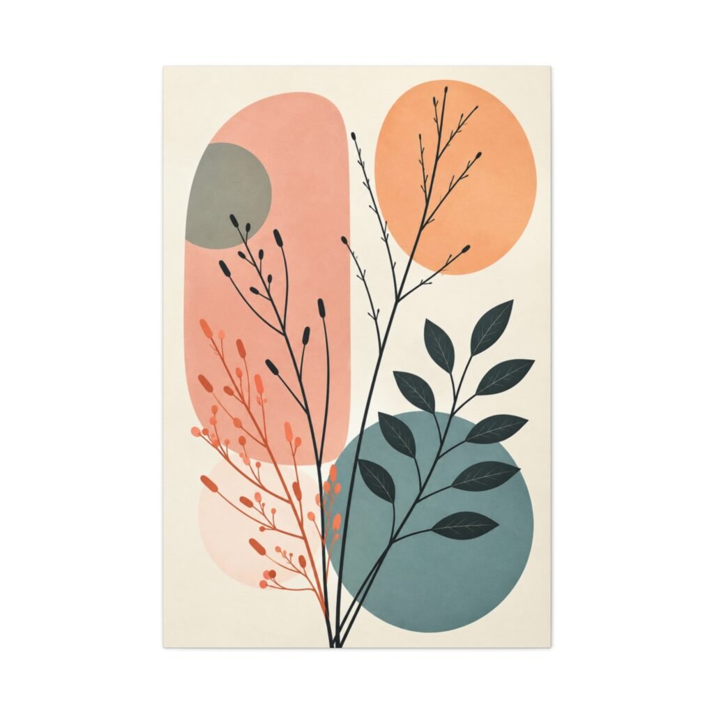 Abstract Botanical Canvas Wall Art — Midcentury Modern Plant Print
