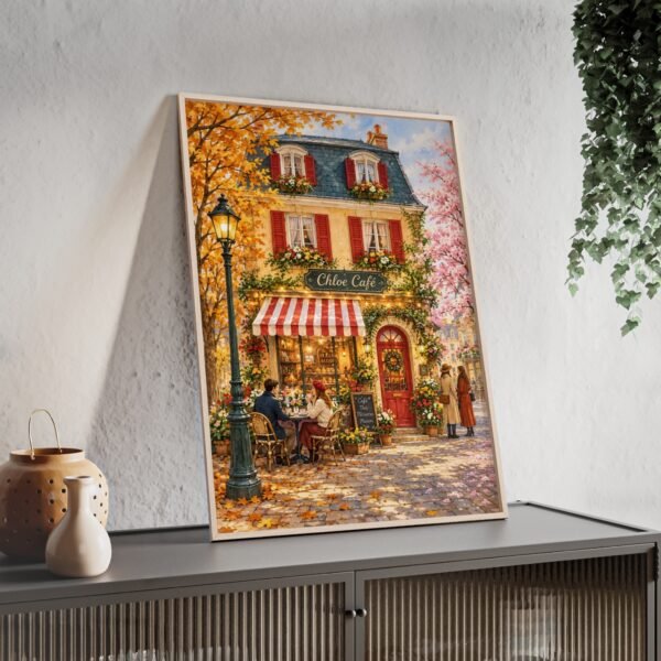 Café Street Scene Poster with Wooden Frame — Autumn Parisian Wall Art - Image 2
