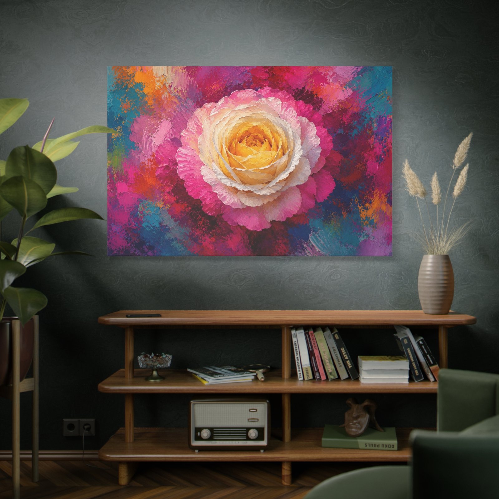 Vibrant Rose Floral Canvas Wall Art — Colorful Stretched Matte Print - Image 5