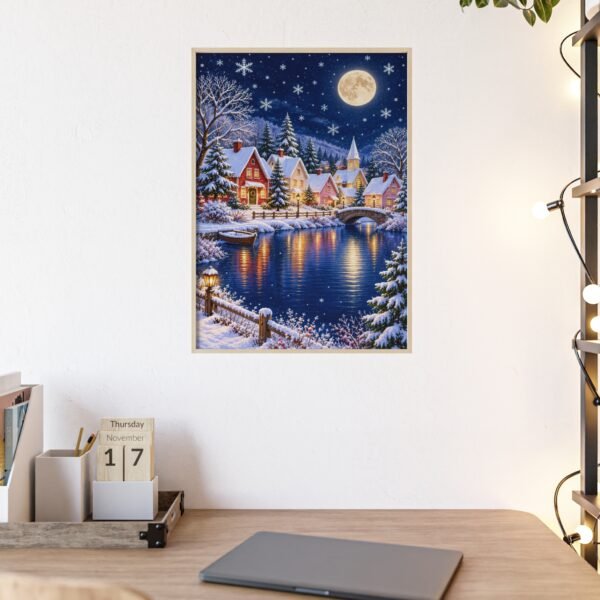 Framed Winter Village Poster – Moonlit Snowy Town Wall Art - Image 2