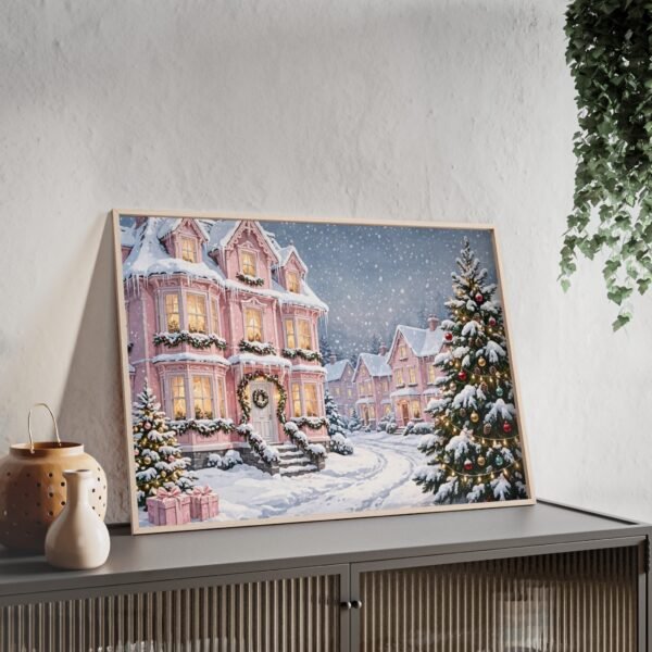 Christmas Winter Village Poster with Wooden Frame - Image 3
