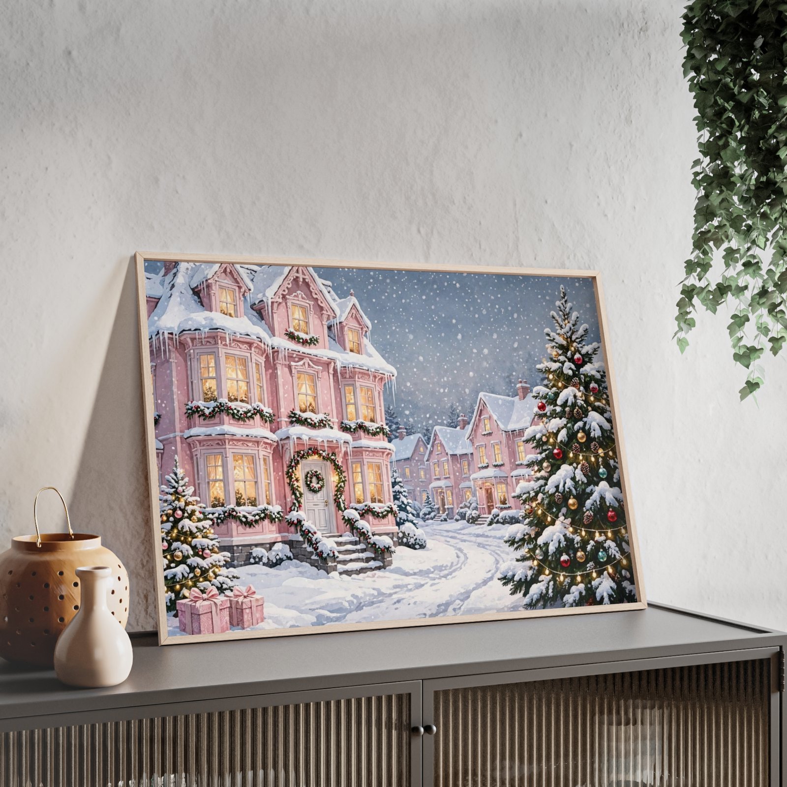 Christmas Winter Village Poster with Wooden Frame - Image 3