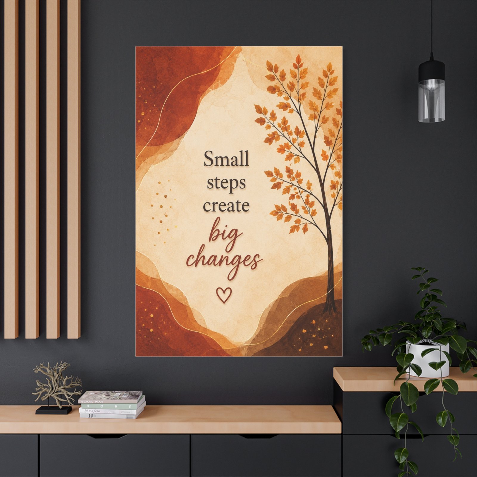 Canvas Wall Art — "Small Steps Create Big Changes" Inspirational Quote, Autumn Tree - Image 4