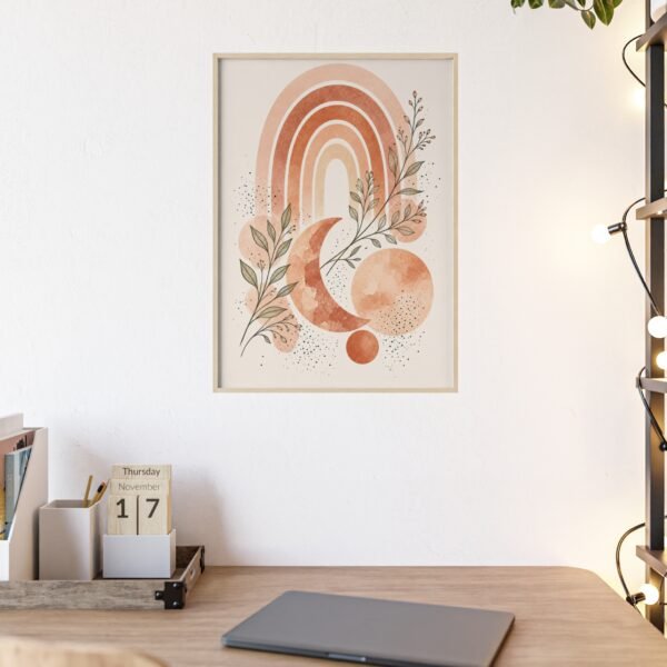 Boho Rainbow Moon Poster with Wooden Frame — Earthy Terracotta Wall Art - Image 2