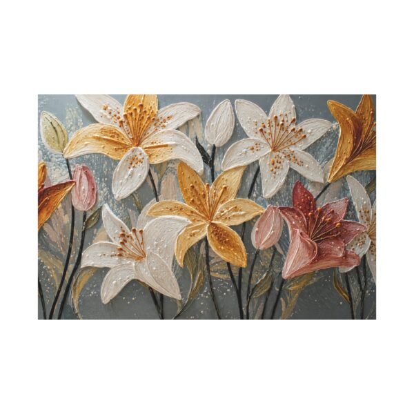 Lily Bouquet Matte Stretched Canvas Wall Art — Yellow & Pink Floral Painting - Image 2
