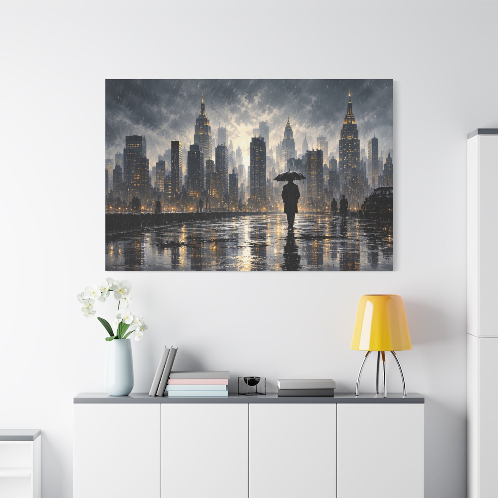City Rainscape Matte Canvas Wall Art — Stretched 1.25" - Image 3