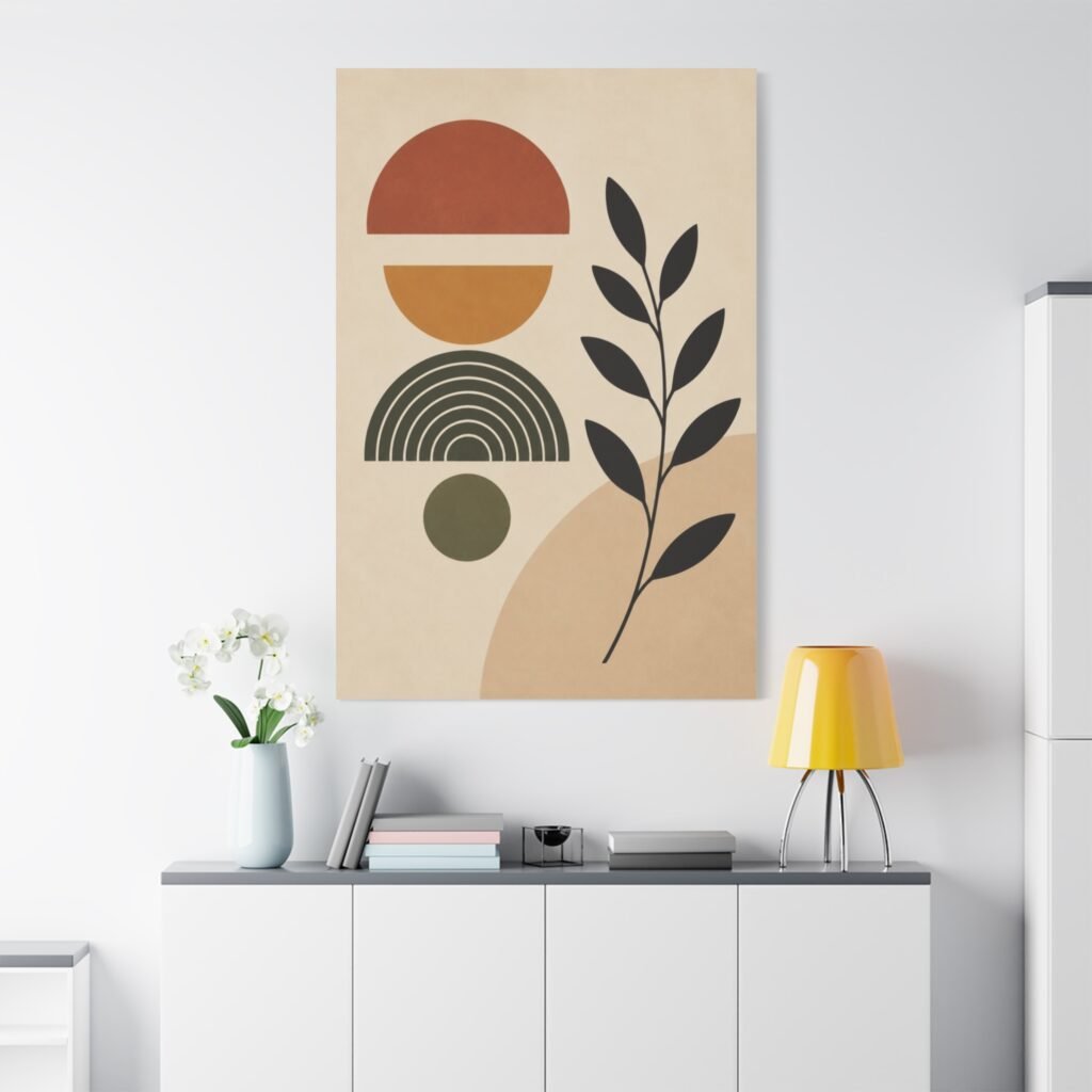 Abstract Botanical Canvas Wall Art — Mid-Century Geometric Print
