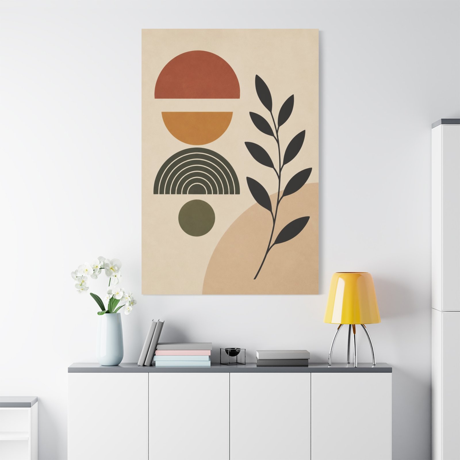 Abstract Botanical Canvas Wall Art — Mid-Century Geometric Print - Image 1