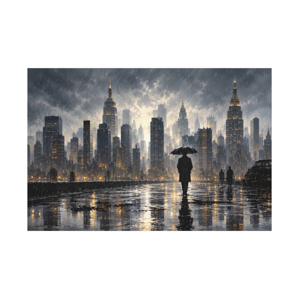 City Rainscape Matte Canvas Wall Art — Stretched 1.25"