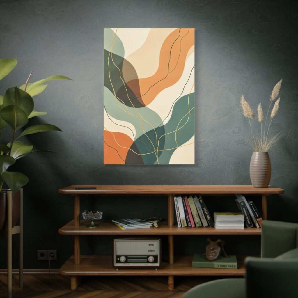 Abstract Organic Shapes Matte Canvas Wall Art — Earth Tone Mid-Century Modern Print