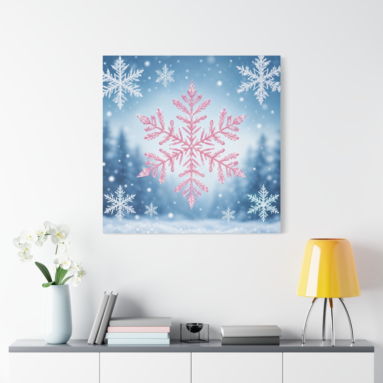 Pink Snowflake Wall Canvas — Winter Holiday Home Decor - Image 1