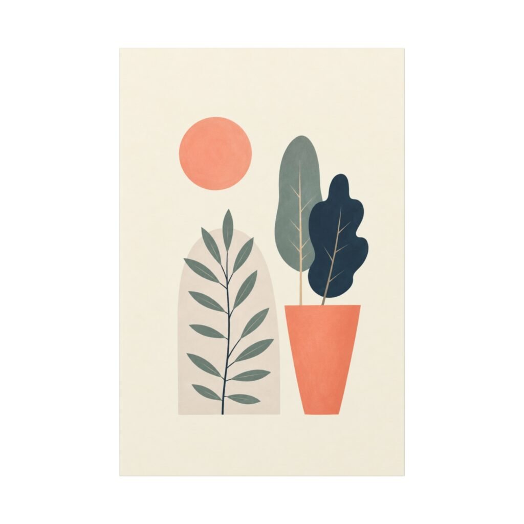 Modern Botanical Matte Canvas Wall Art – Abstract Plant Print