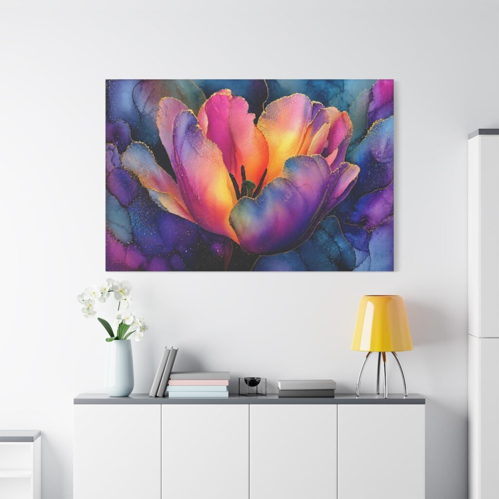 Vibrant Glowing Flower wallArt - Stretched Matte Floral Canvas Print