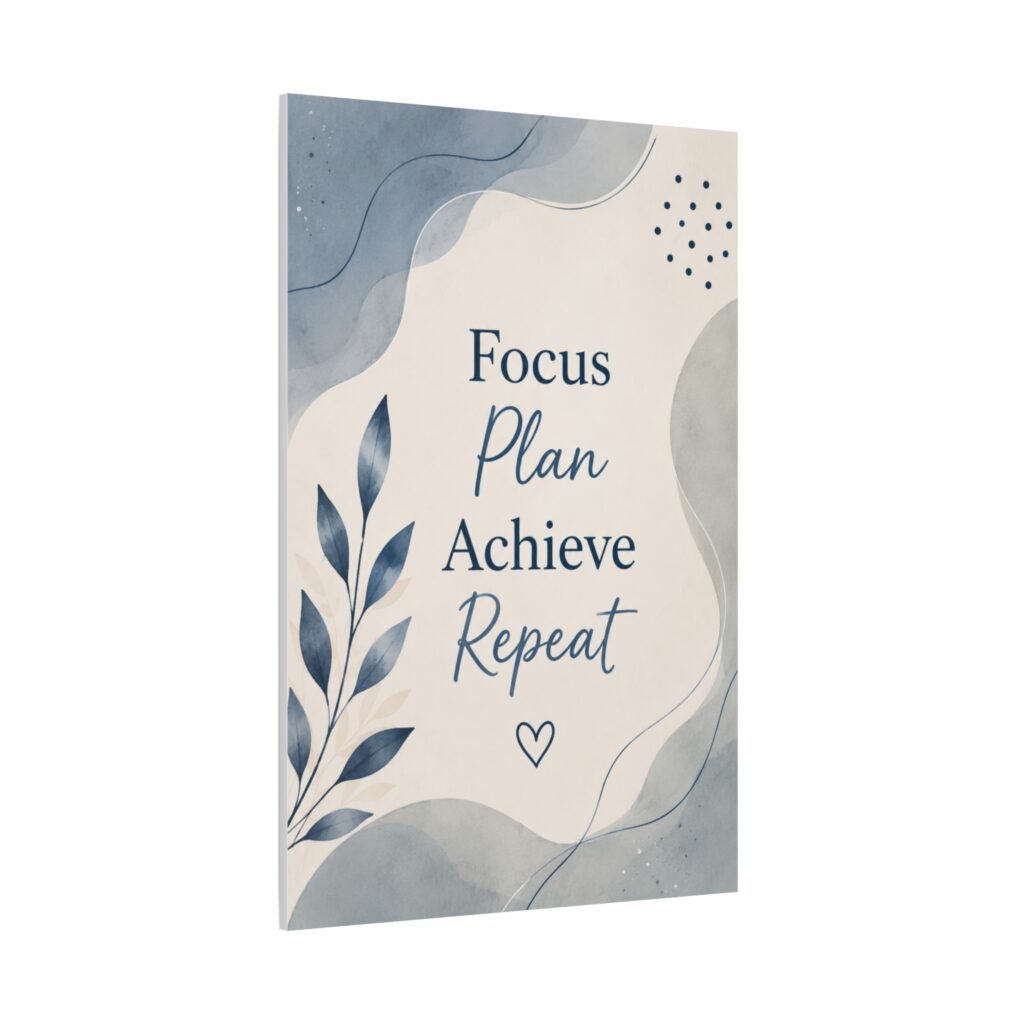 Motivational Canvas Print - "Focus Plan Achieve Repeat" Inspirational Wall Art