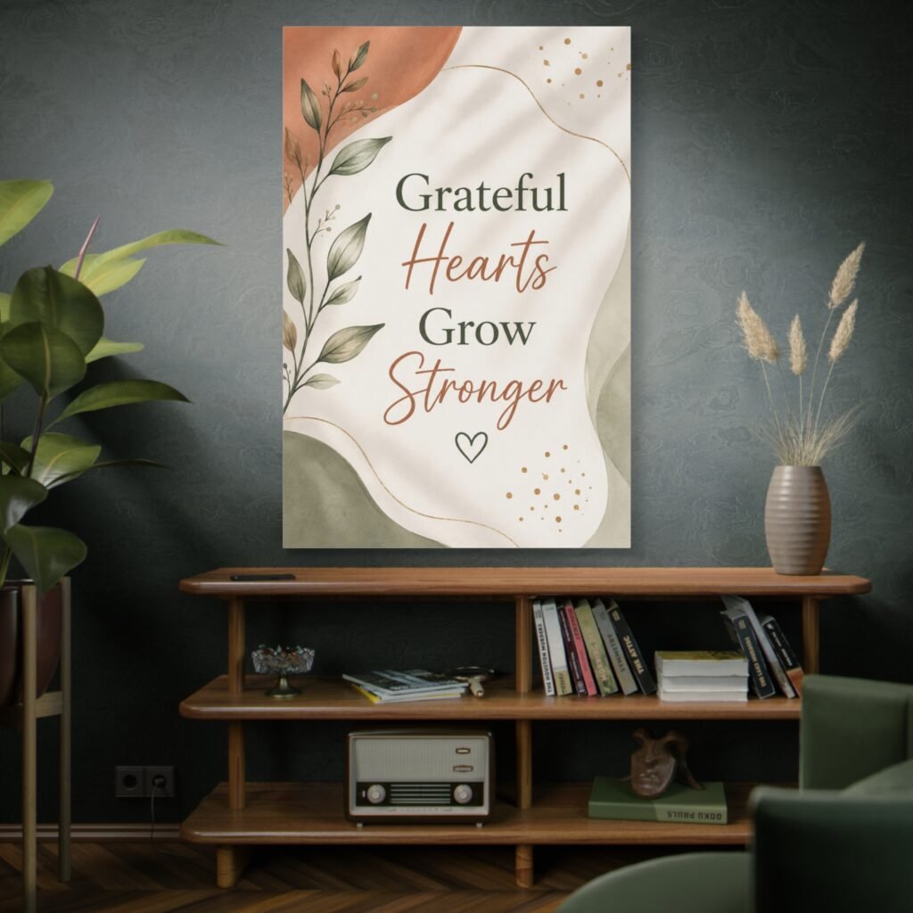 Grateful Hearts Grow Stronger Canvas Wall Art — Inspirational Botanical Quote