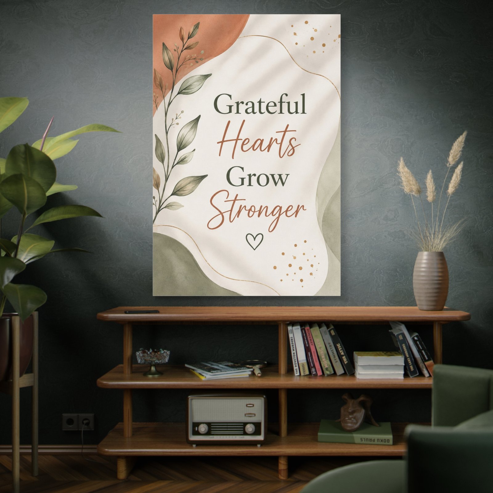 Grateful Hearts Grow Stronger Canvas Wall Art — Inspirational Botanical Quote - Image 5