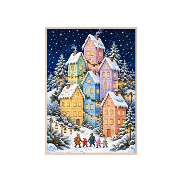 Framed Winter Village Poster — Snowy Night Holiday Wall Art - Image 1