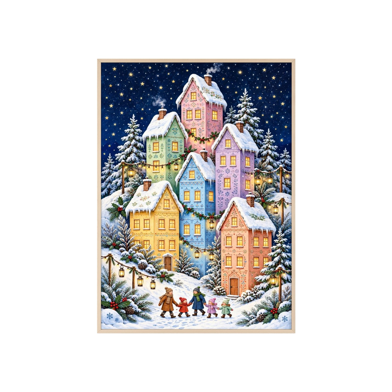 Framed Winter Village Poster — Snowy Night Holiday Wall Art - Image 1
