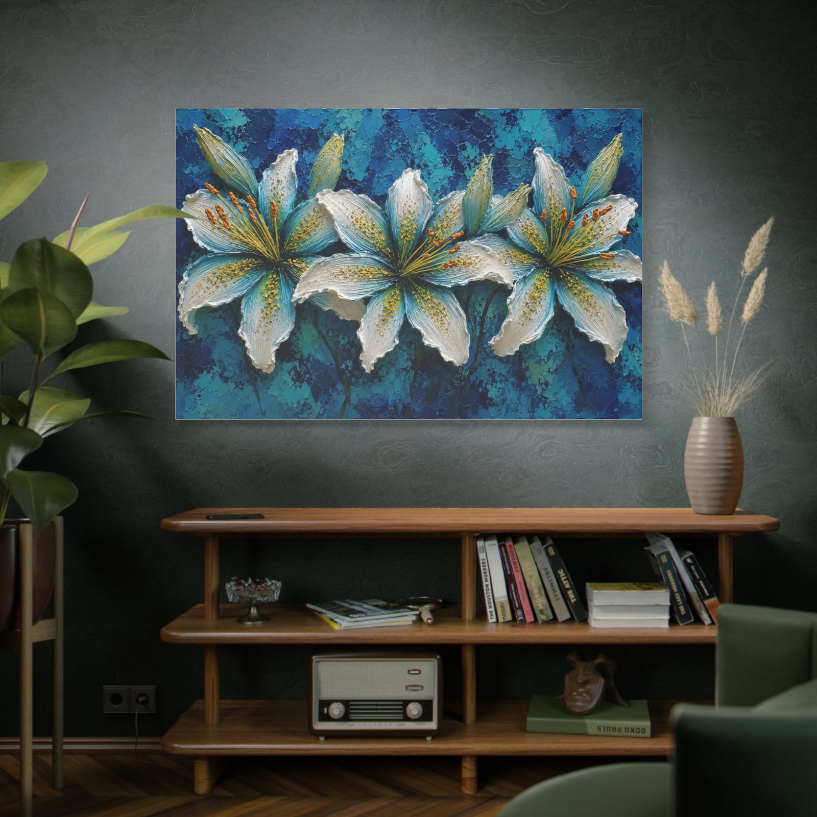 Blue Lily Floral Matte Canvas Wall Art - Stretched 1.25" - Image 5