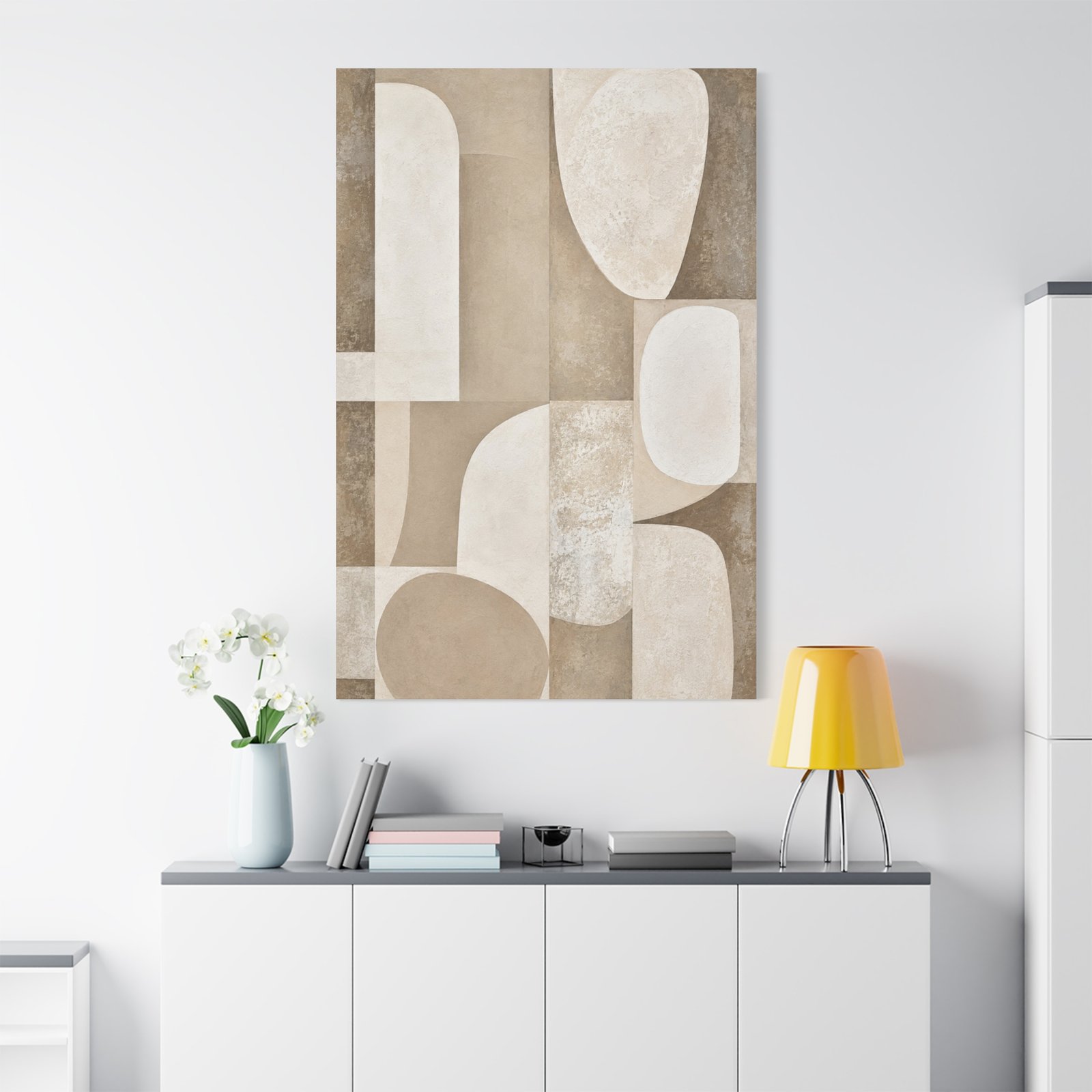 Neutral Abstract Geometric Canvas Print — Beige Modern Wall Art, Matte Stretched 1.25" - Image 1
