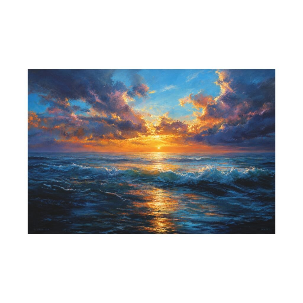Ocean Sunset Canvas Print — Dramatic Seascape Matte Stretched Wall Art