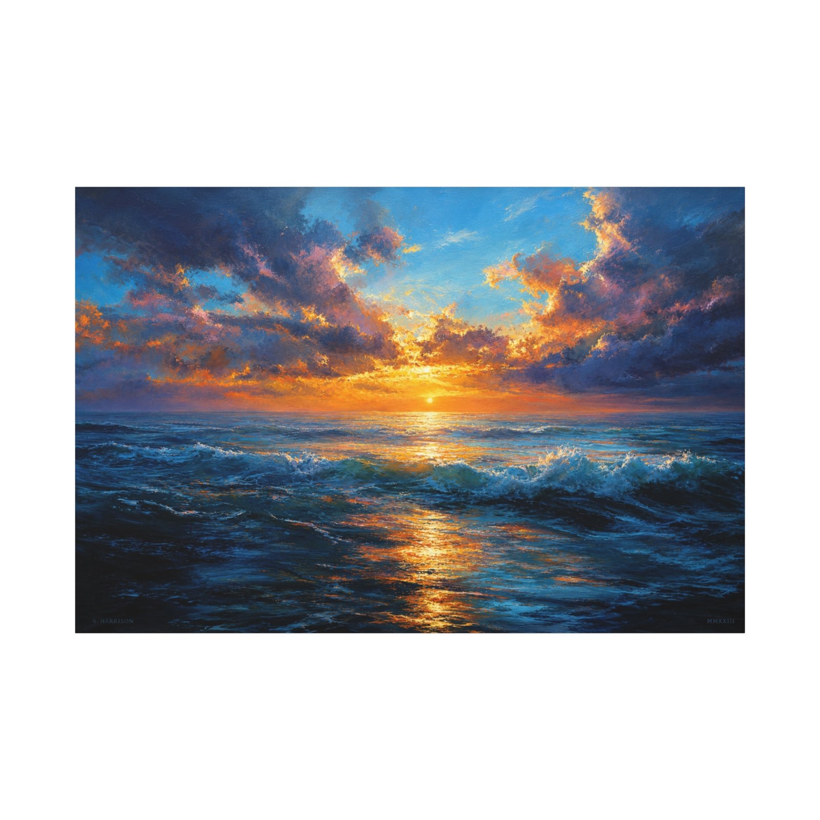Ocean Sunset Canvas Print — Dramatic Seascape Matte Stretched Wall Art - Image 1