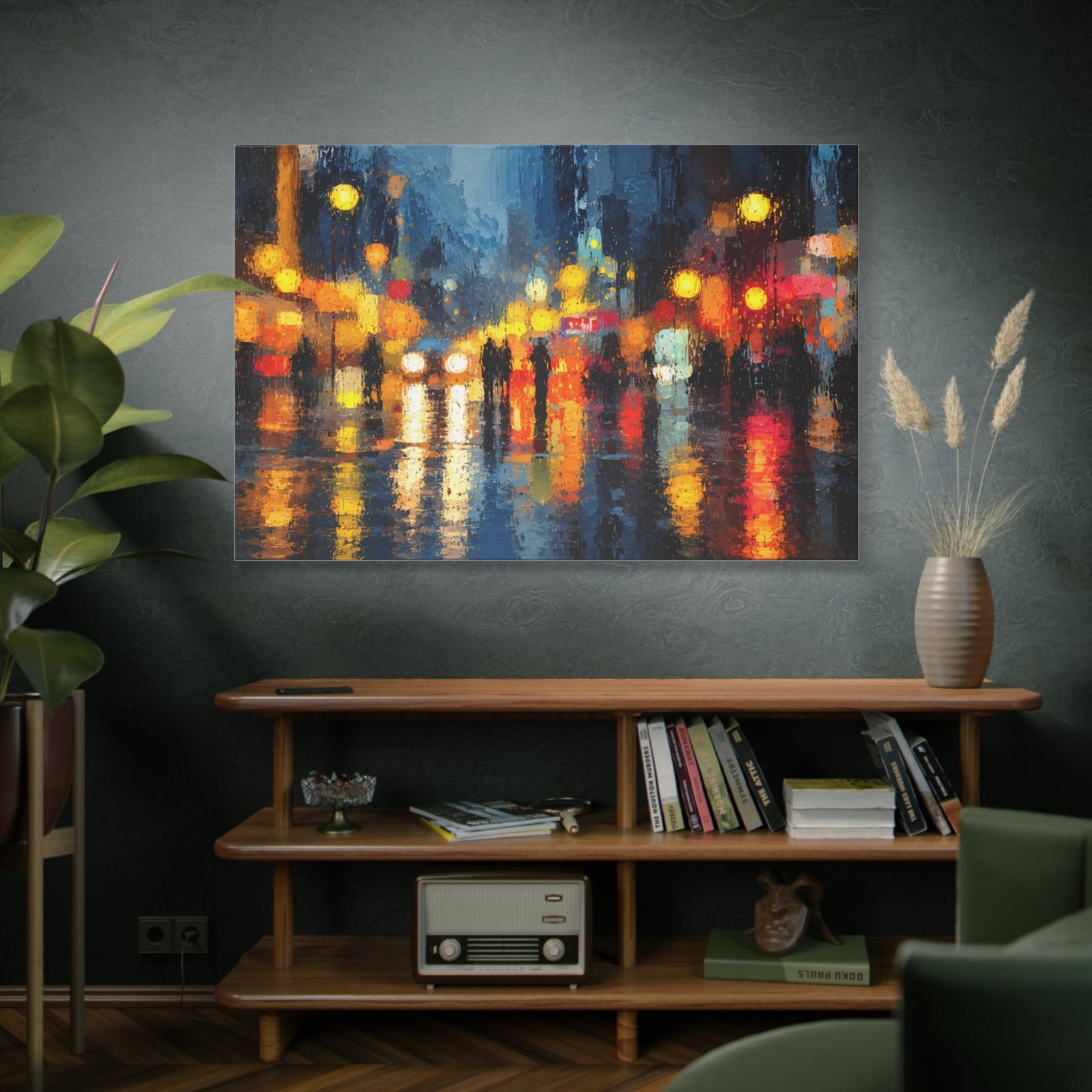 City Night Rainscape Matte Canvas Wall Art — Abstract Urban Street Lights Painting - Image 5