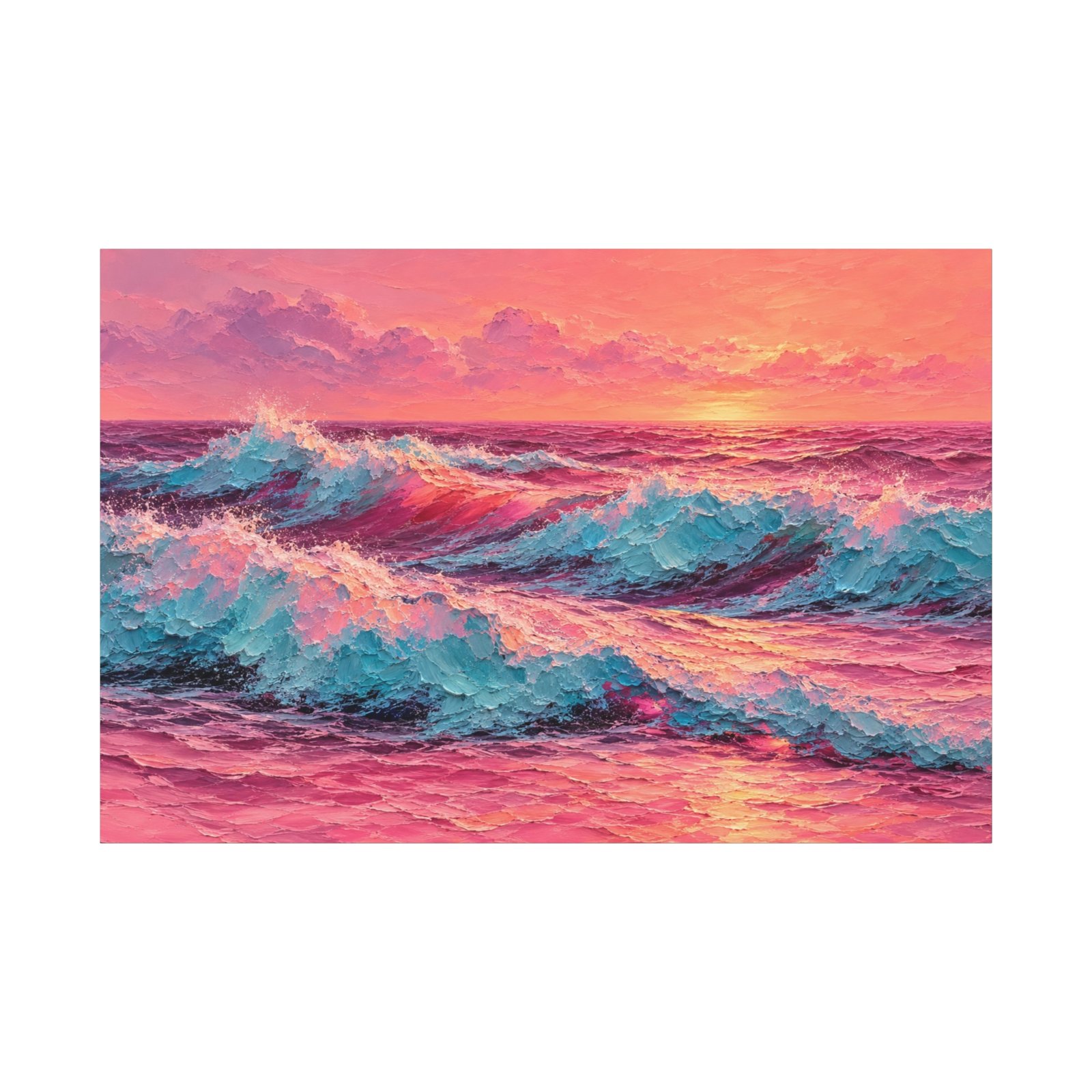 Pink Sunset Ocean Waves Matte Canvas Wall Art — Stretched 1.25" - Image 1