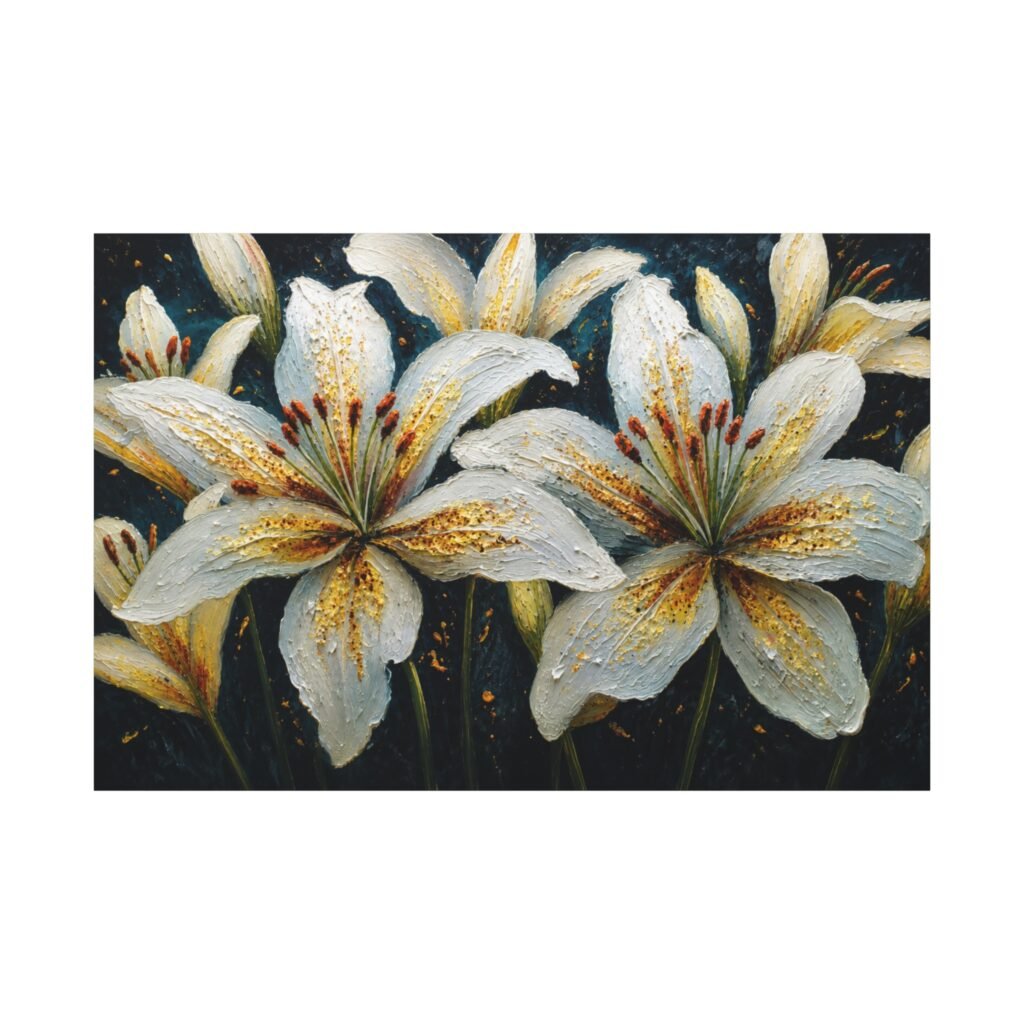 White Lily Floral Canvas Wall Art - Matte Stretched 1.25"