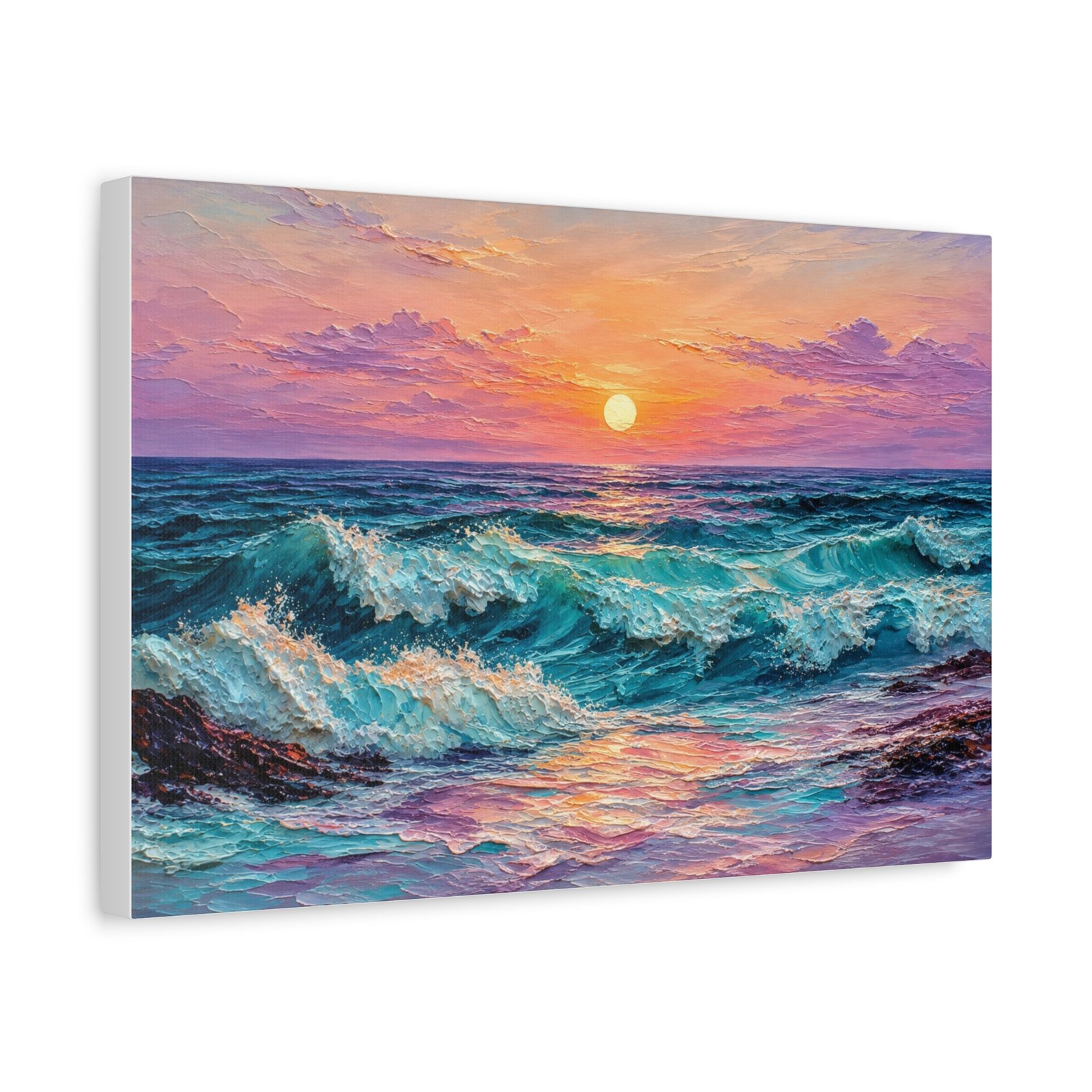 Sunset Ocean Waves Matte Canvas Print — Seaside Beach Wall Art - Image 2