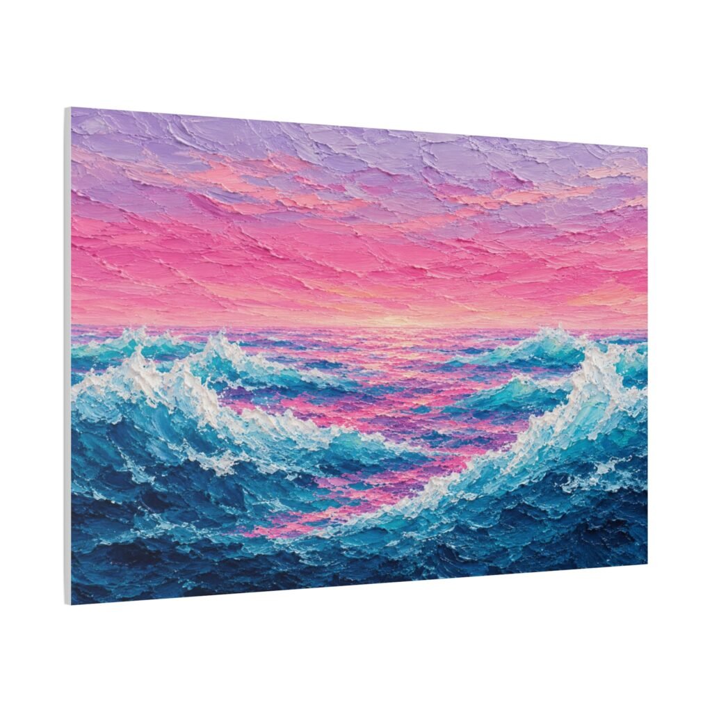 Ocean Sunset Canvas Wall Art — Pink & Teal Seascape Matte Stretched Canvas