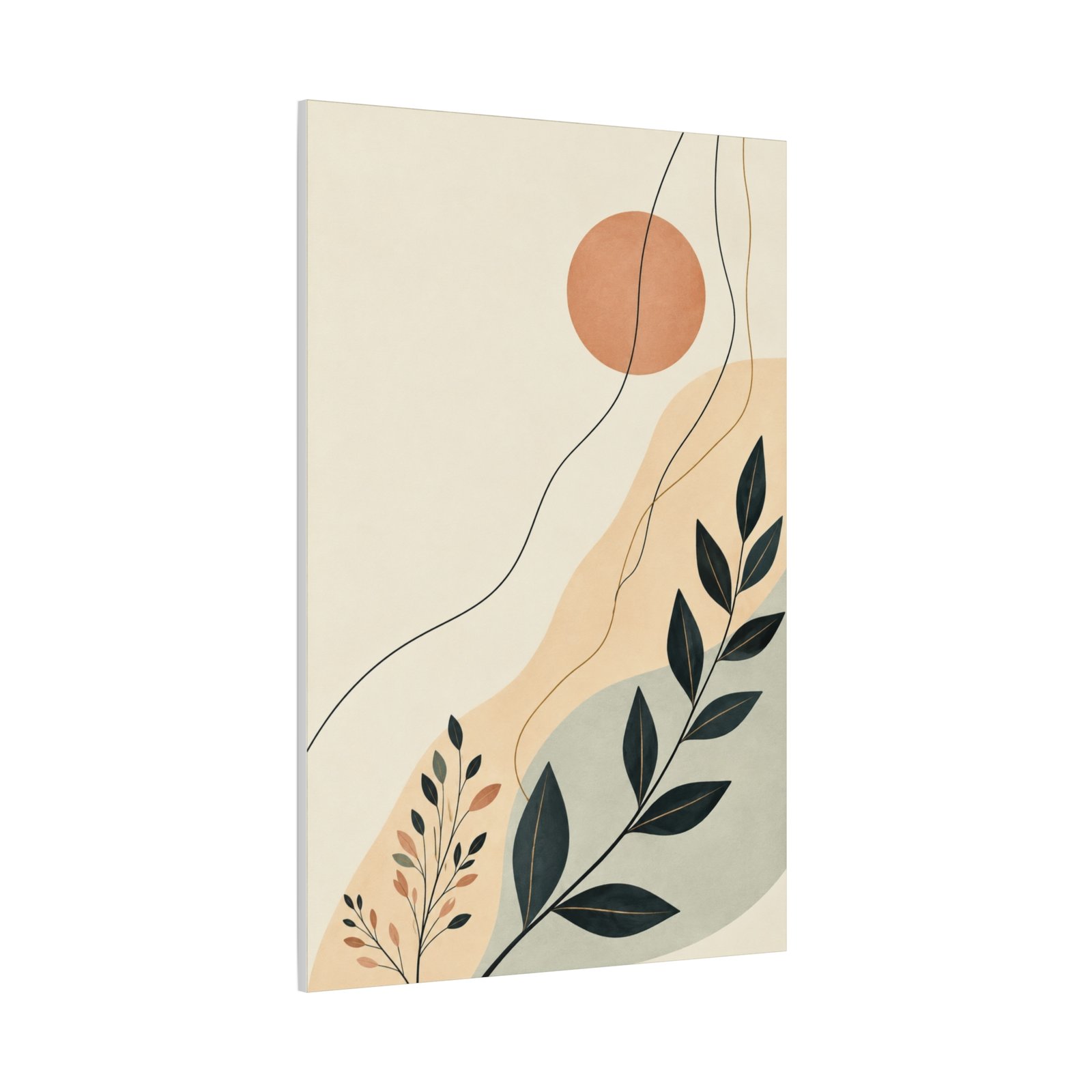 Abstract Botanical Canvas Wall Art — Minimal Sun & Leaf Matte Stretched Canvas - Image 3