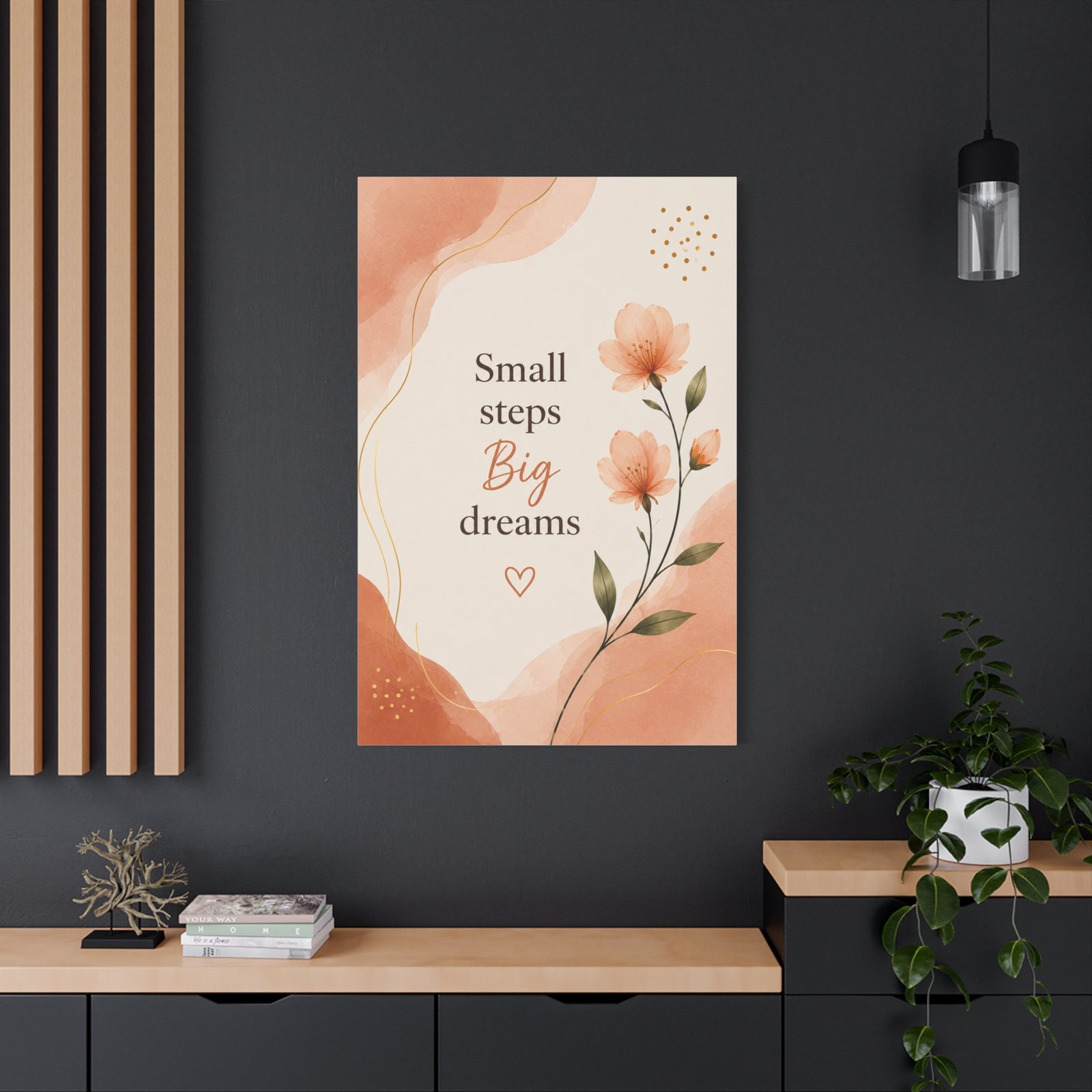 Motivational Canvas Wall Art — "Small steps Big dreams" Floral Quote - Image 4