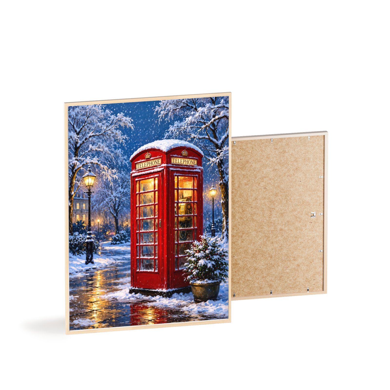 Framed Winter London Phone Booth Poster — Snowy Street Holiday Wall Art - Image 4