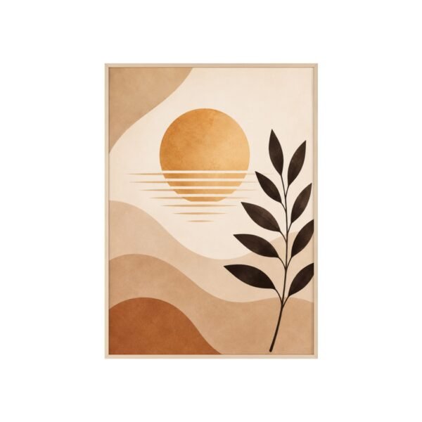 Midcentury Sun & Leaf Framed Poster — Abstract Boho Wall Art - Image 1