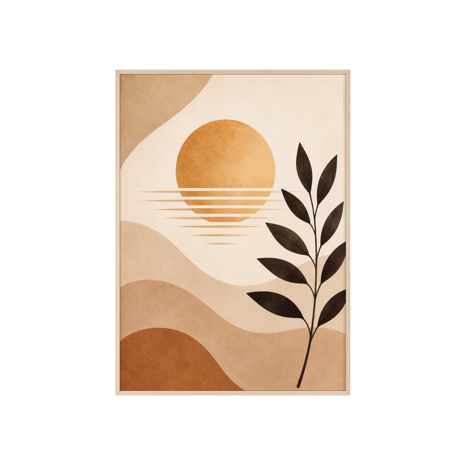Midcentury Sun & Leaf Framed Poster — Abstract Boho Wall Art - Image 1