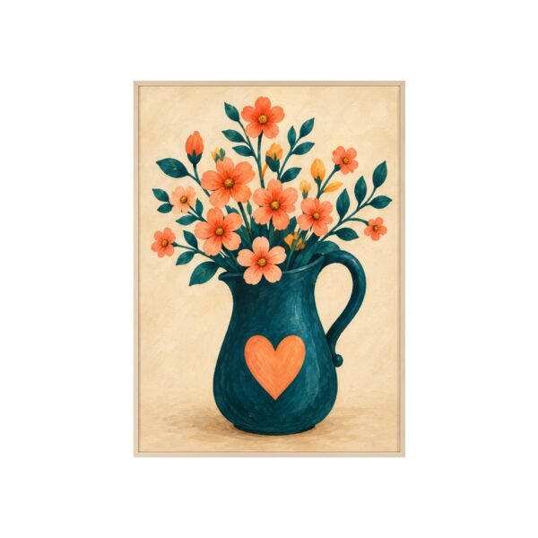 Framed Floral Poster — Heart Pitcher Bouquet Wall Art - Image 1