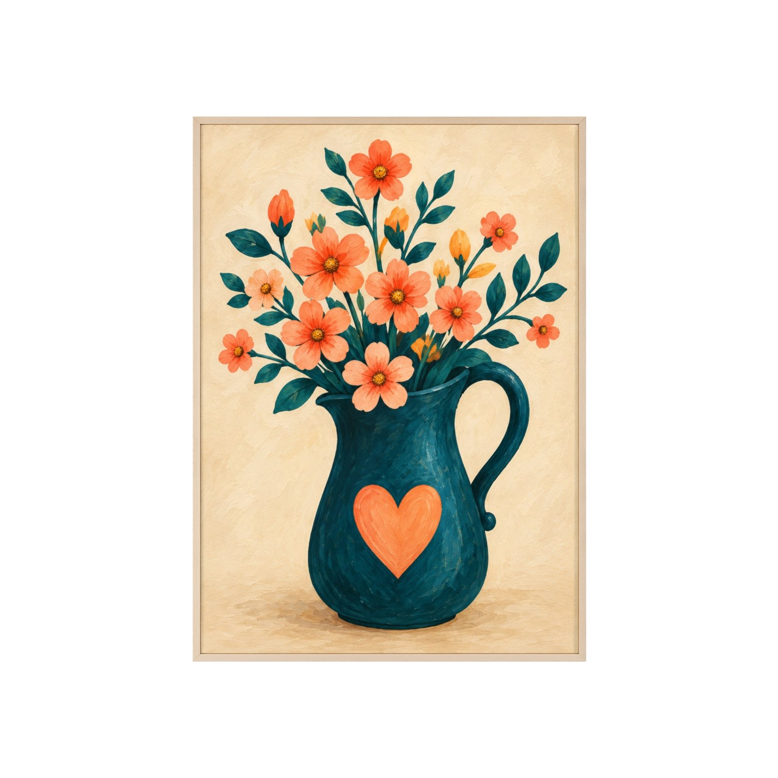 Framed Floral Poster — Heart Pitcher Bouquet Wall Art - Image 1