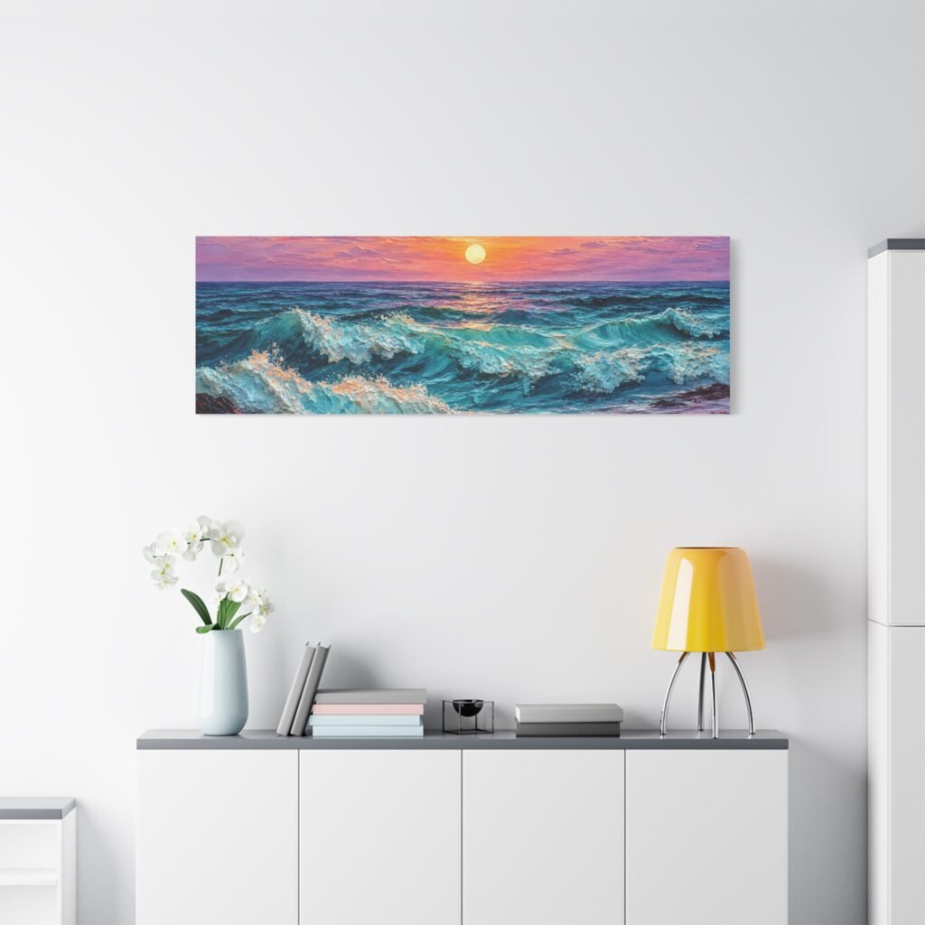Sunset Ocean Waves Matte Canvas Print — Seaside Beach Wall Art