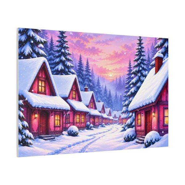 Winter Village Canvas Wall Art — Snowy Cottage Sunset Matte Stretched Print - Image 2