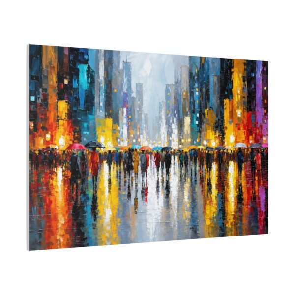 Canvas Wall Art - Colorful Cityscape Rain Reflection Matte Stretched Canvas - Image 2